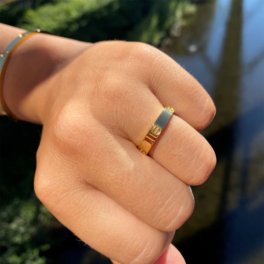 Schraubenring für Damen 18K vergoldet wasserfest Kreuz Schrauben