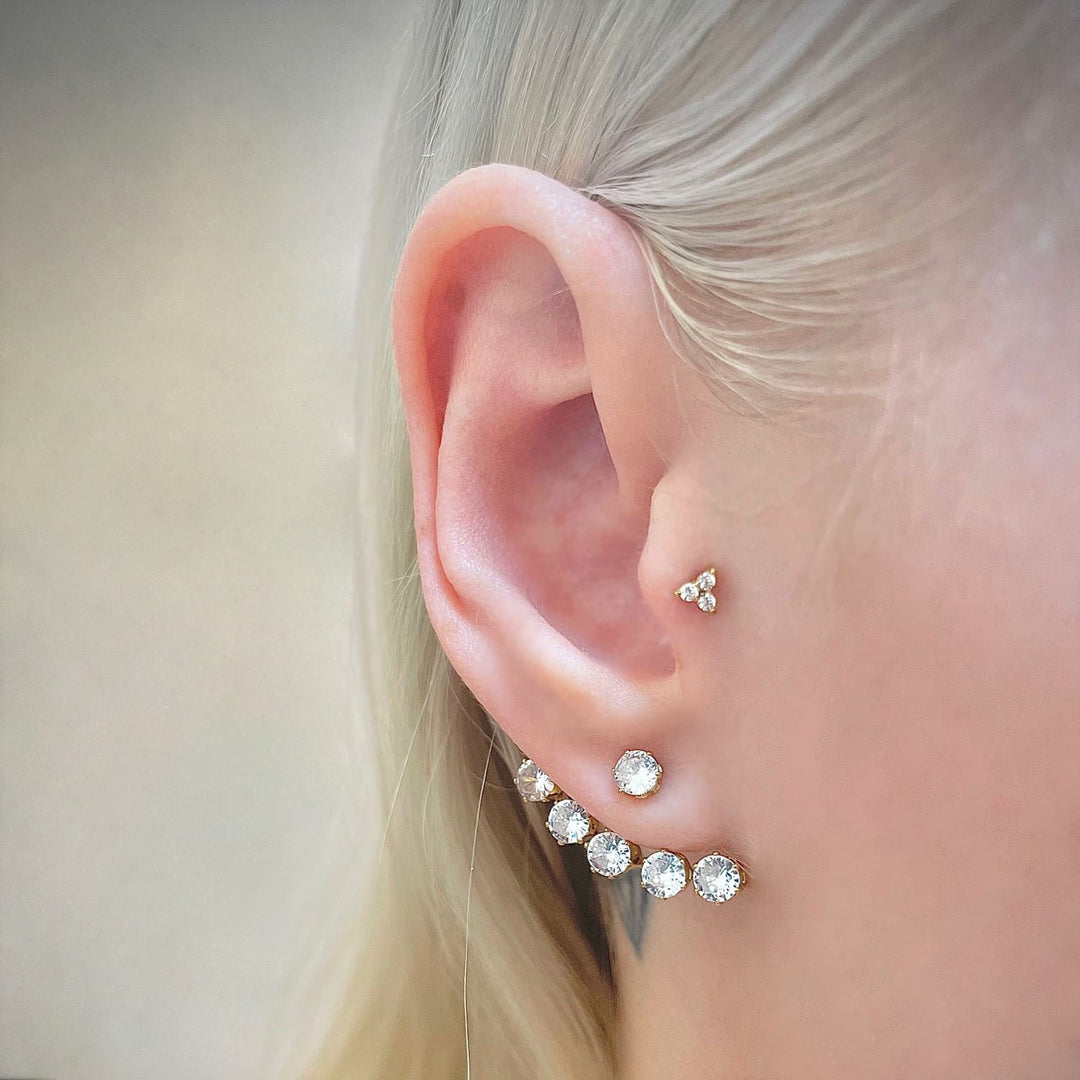 Ohr Piercing mit Zirkonia dreifach 18K vergoldet 