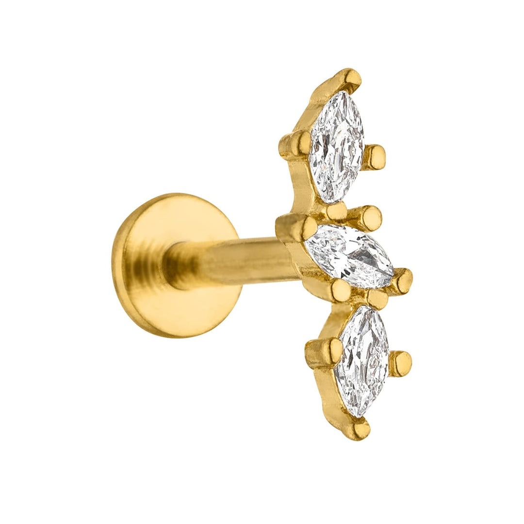 Wasserfestes Piercing Labret mit Glitzer Steinen gold Titan