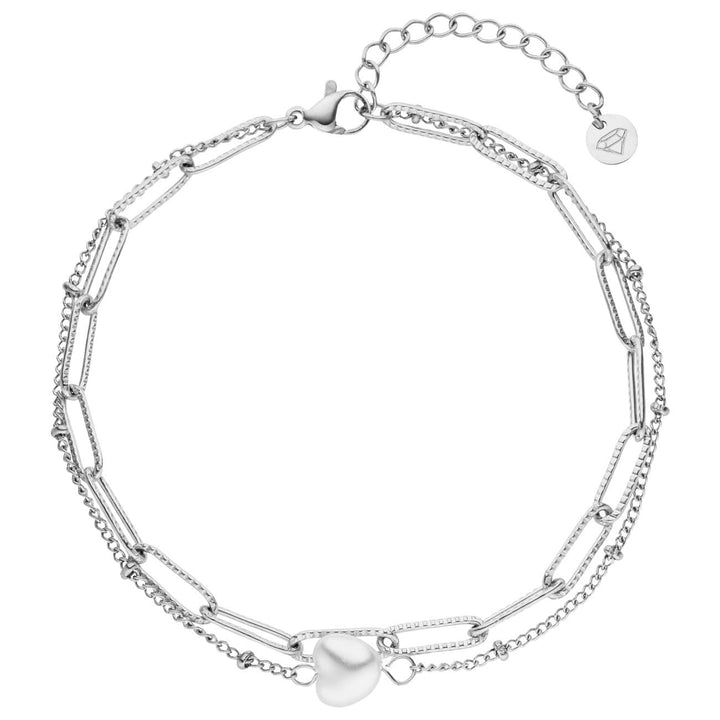 Doppel Fußkettchen mit Perle in Herz Form Silber