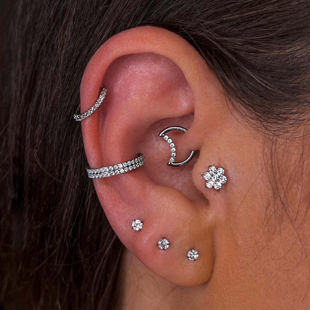 Titan Piercing Conch Silber Zirkonia Glitzer Steinchen