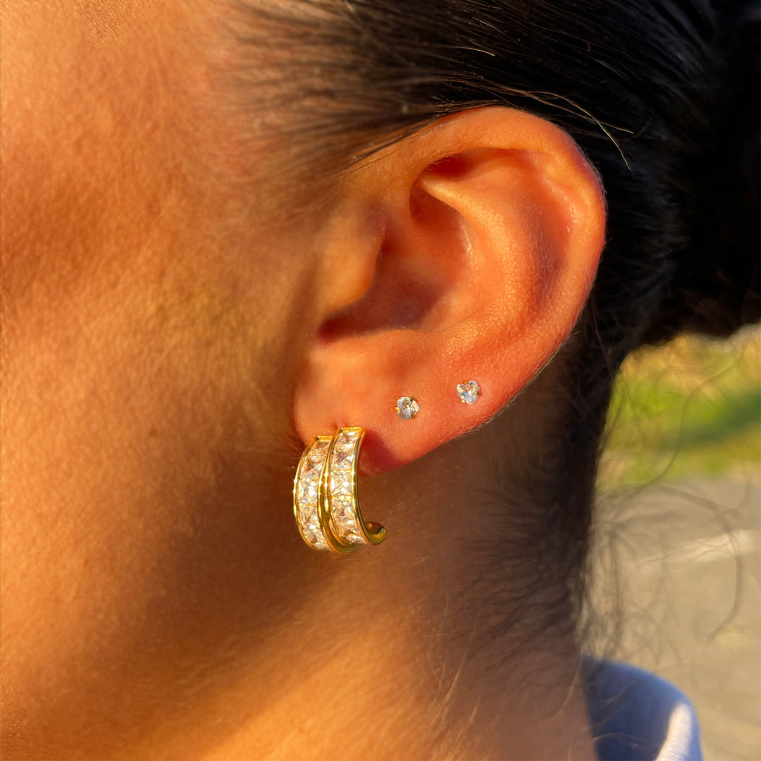 Damen Ohrstecker 18K vergoldet mit Glitzer Steinen