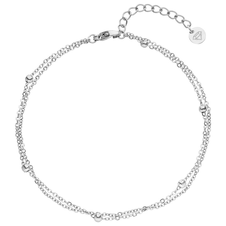 Doppel Fußkette Silber wasserfest mit Kügelchen