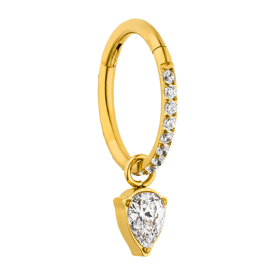 Segmentring Piercing gold mit Zirkonia Anhänger wasserfest