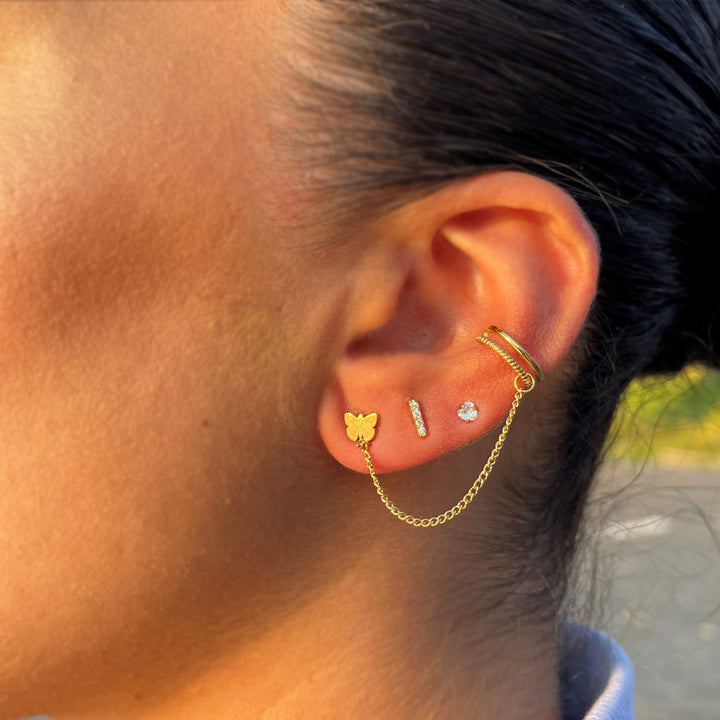 Schmetterling Ohrkette mit Ear Cuff 18K vergoldet wasserfest