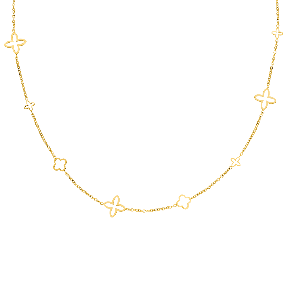 Kleeblatt Kette 18K vergoldet wasserfest Damen Edelstahl