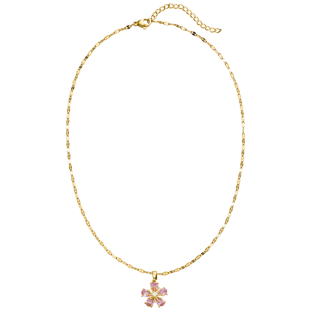 925 Echt Silber Kette gold mit Blume rosa