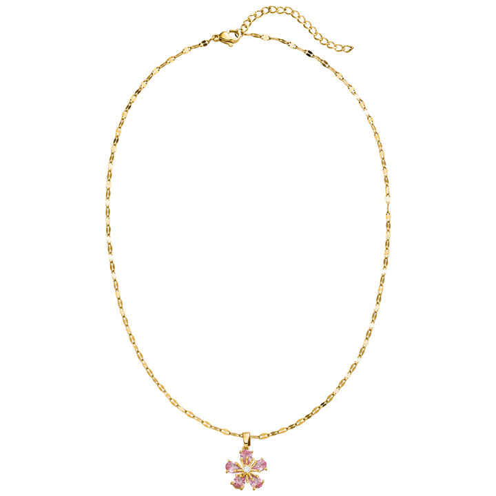925 Echt Silber Kette gold mit Blume rosa