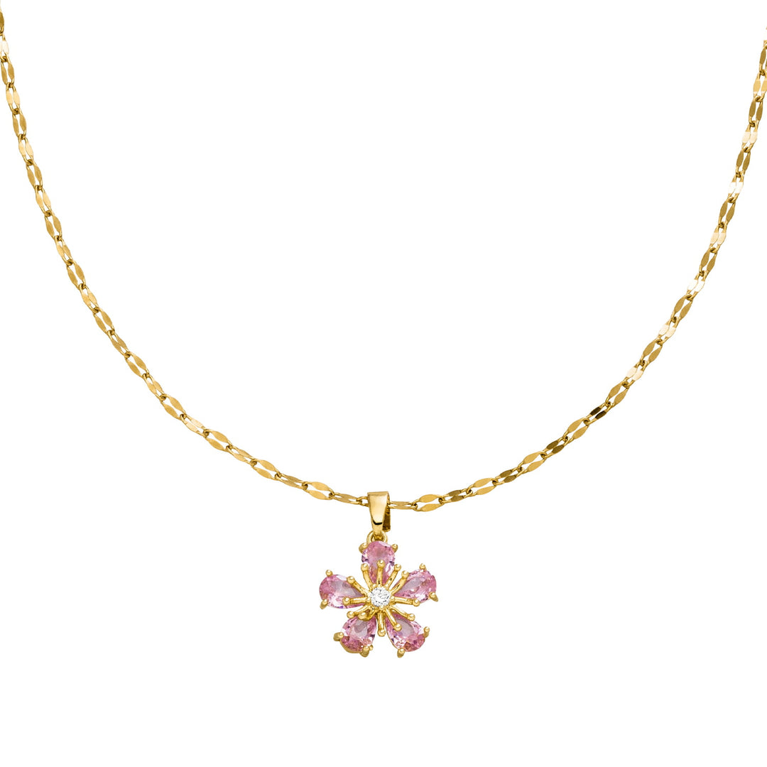 Rosa Flower Kette mit Kirchblüten Anhänger 18K vergoldet