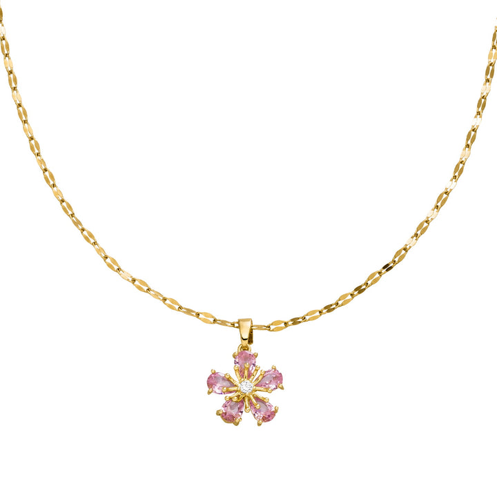 Rosa Flower Kette mit Kirchblüten Anhänger 18K vergoldet