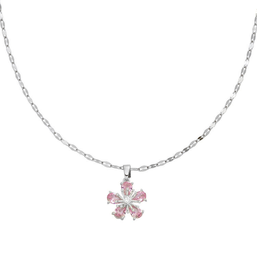 Blüten Kette silber rosa Steinchen 925er Echtsilber Blumenkette