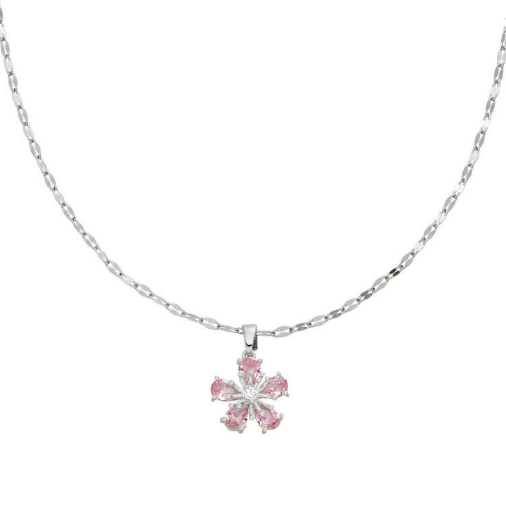 Blüten Kette silber rosa Steinchen 925er Echtsilber Blumenkette