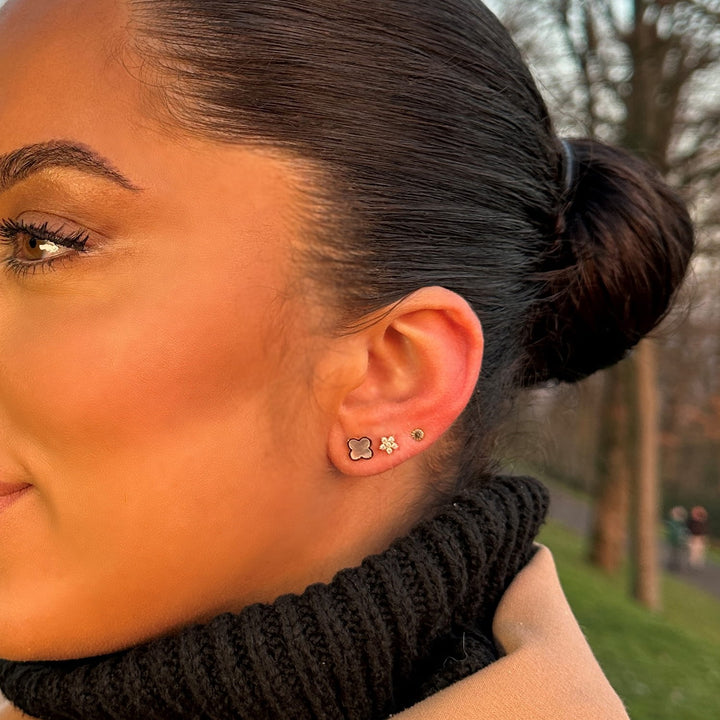 Ohrstecker Kleeblättchen mit Perlmutt 18K vergoldet wasserfest