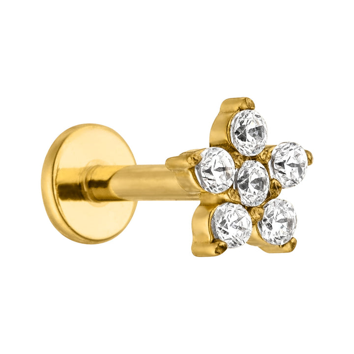 Blumen Piercing mit Zirkonia Steinen 18K vergoldet Labret