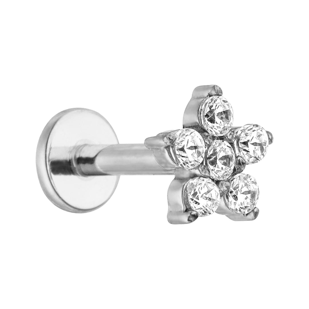 Flachpiercing Blume Chirurgenstahl Silber Zirkonia Labret