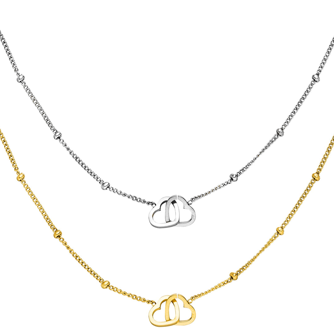 Freundschaftsketten Set Herzen Mix 18K vergoldet und Silber