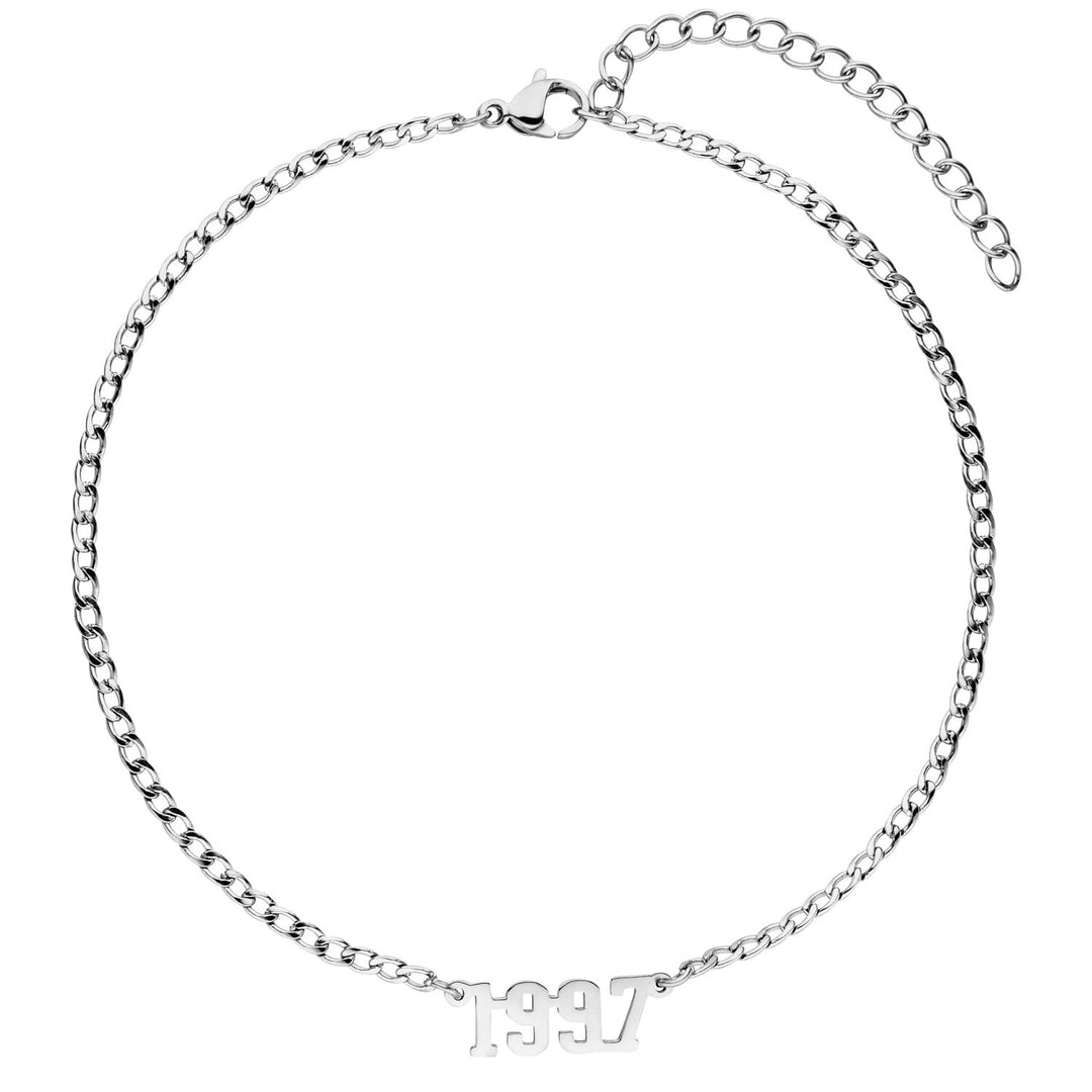 Edelstahl Fußkettchen mit Jahreszahl Silber