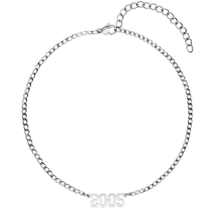 Jahreszahl Fußkette in Silber aus Edelstahl