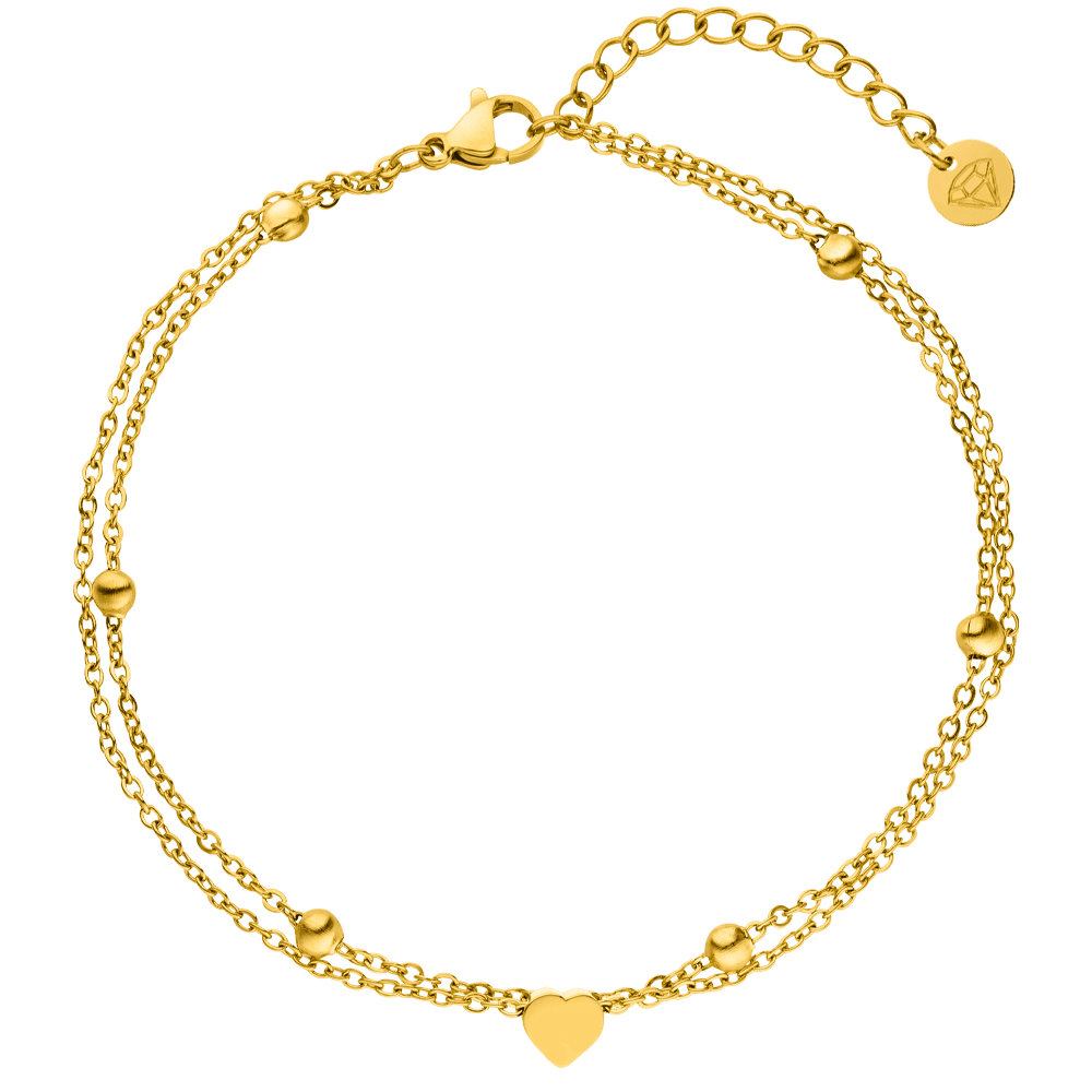 Doppel Fußkettchen mit Herz gold wasserfest 18K vergoldet