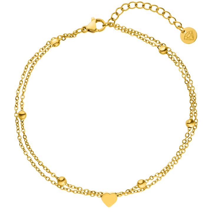 Doppel Fußkettchen mit Herz gold wasserfest 18K vergoldet