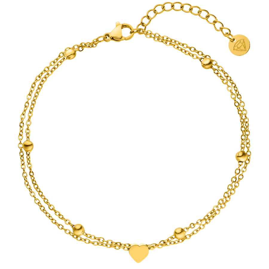 Doppel Fußkettchen mit Herz gold wasserfest 18K vergoldet