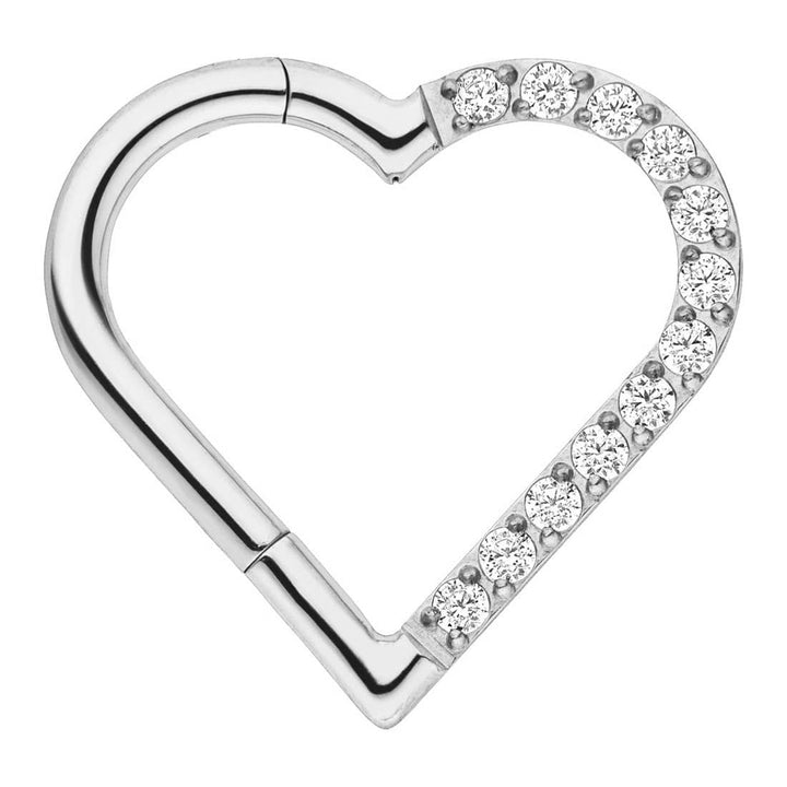 Clicker Piercing mit Glitzer Steinchen Herzform Silber Titan