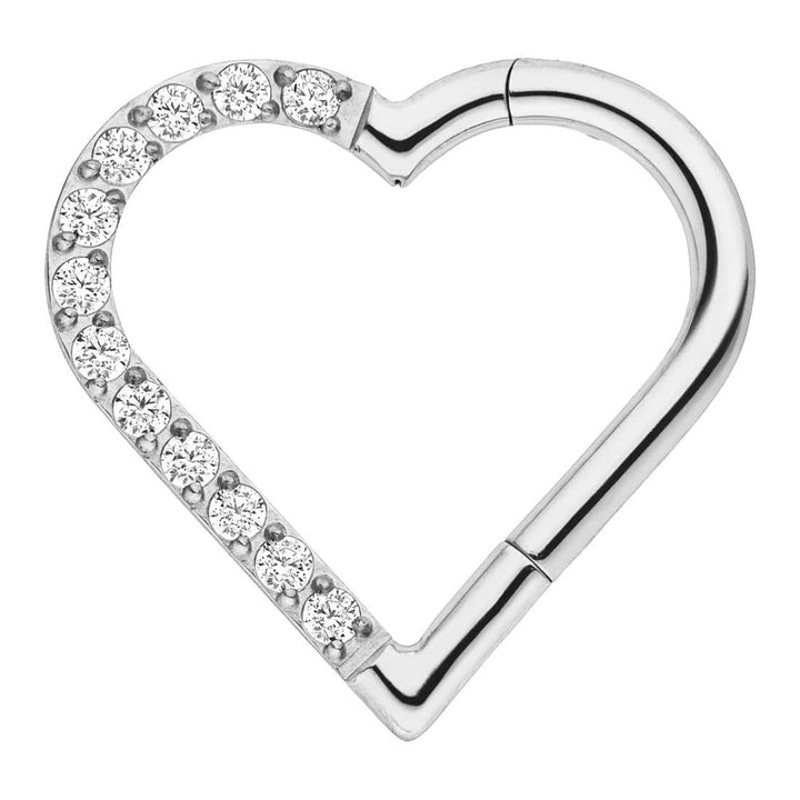 Herz Titanpiercing Clicker Segmentring Silber Glitzer Steinchen