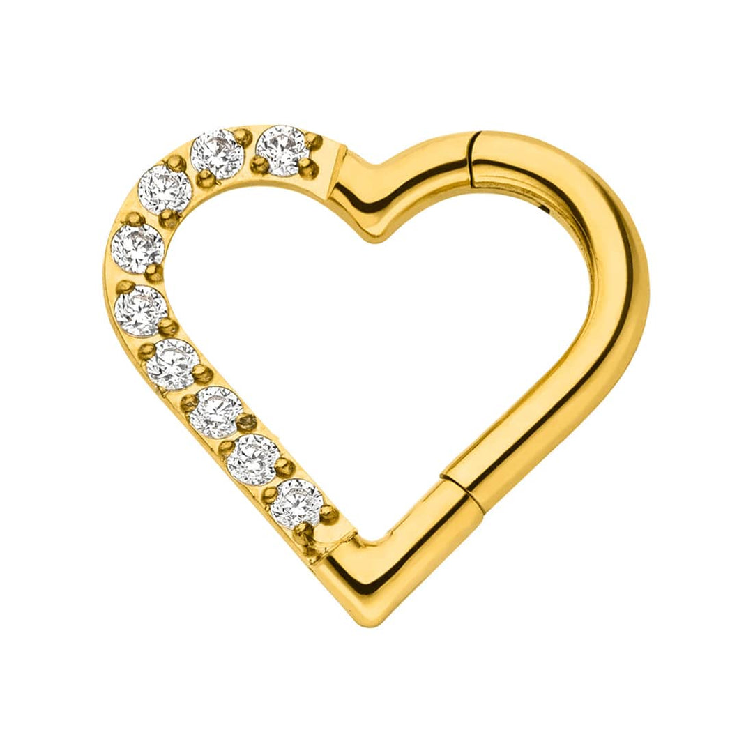 Herz Ohrpiercing Titan gold Zirkonia Steinchen wasserfest