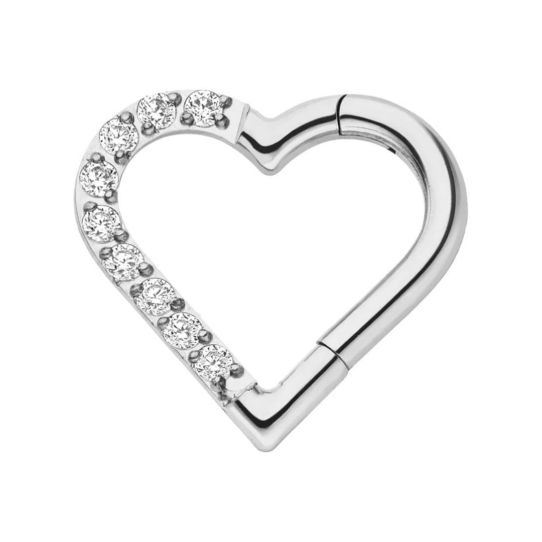 Zirkonia Piercing Herz Silber Titan Clicker Segmentring