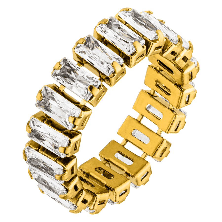 Flexibler Baguette Ring 18K vergoldet Zirkonia wasserfest