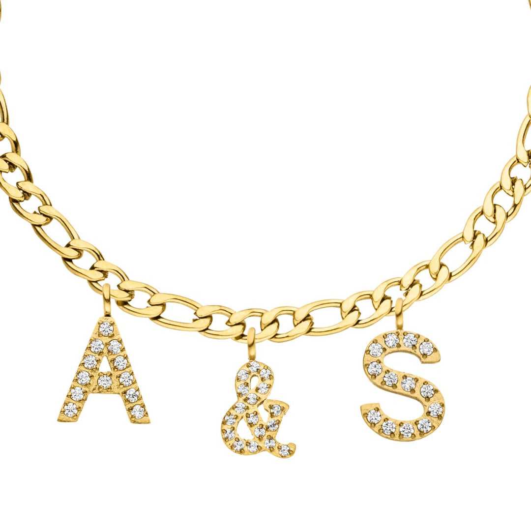 Initiale Armband gold mit Buchstaben wasserfest Figaro