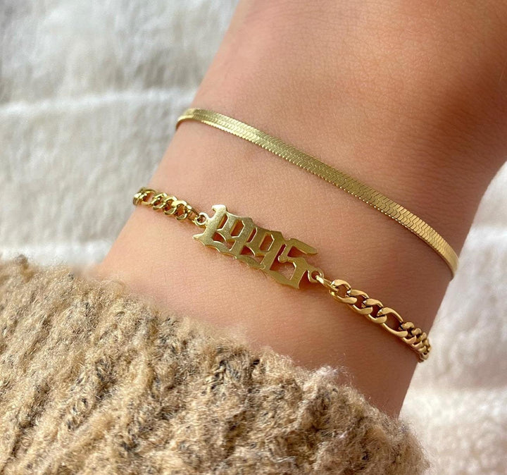 Jahreszahl Armband gold Chirurgenstahl 14K vergoldet wasserfest 1995