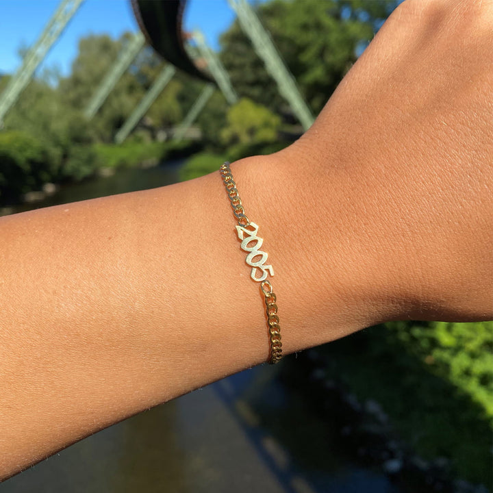 Jahreszahl Armband  gold Edelstahl wasserfest 18K vergoldet