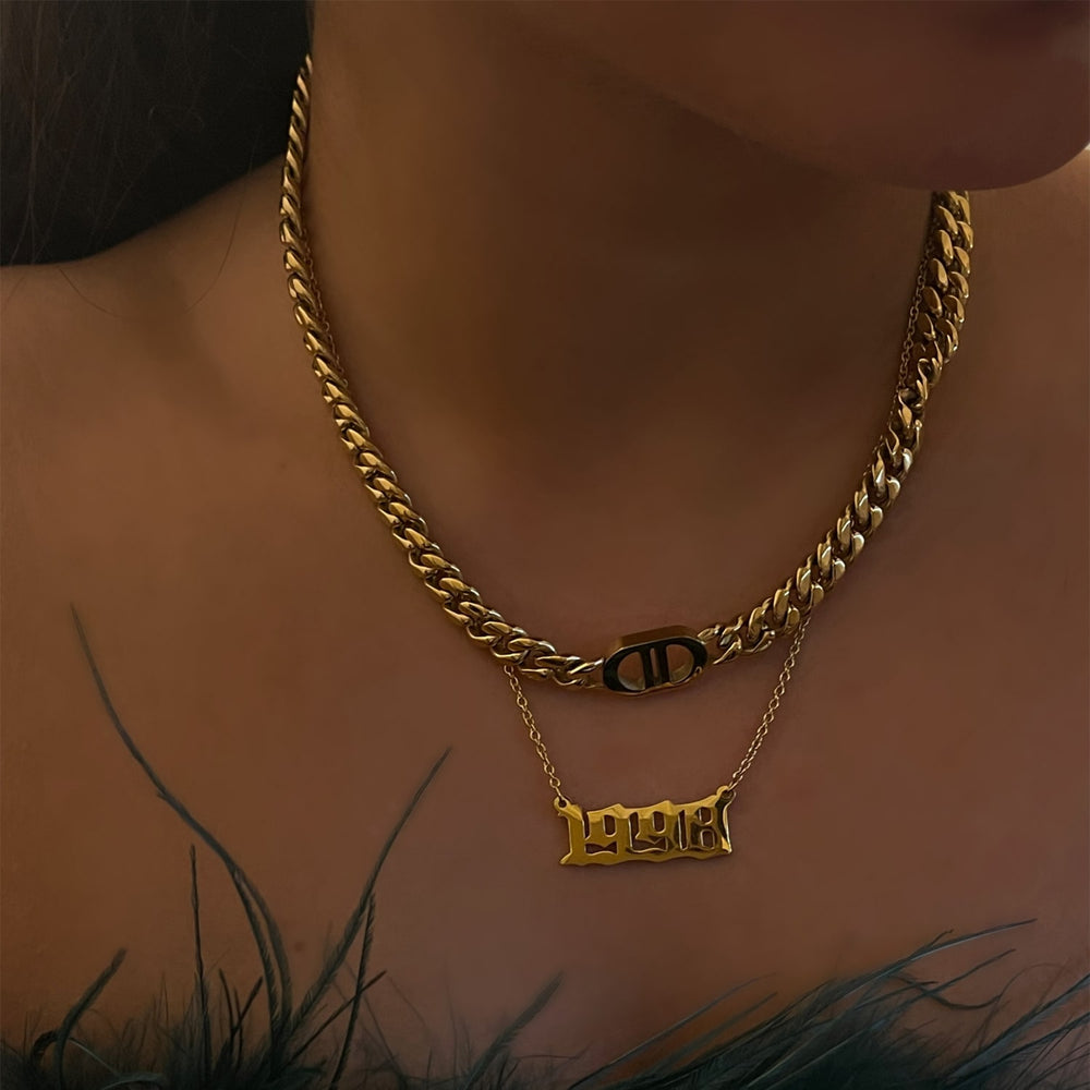 Gothic Geburtsjahr Kette in Gold aus Edelstahl