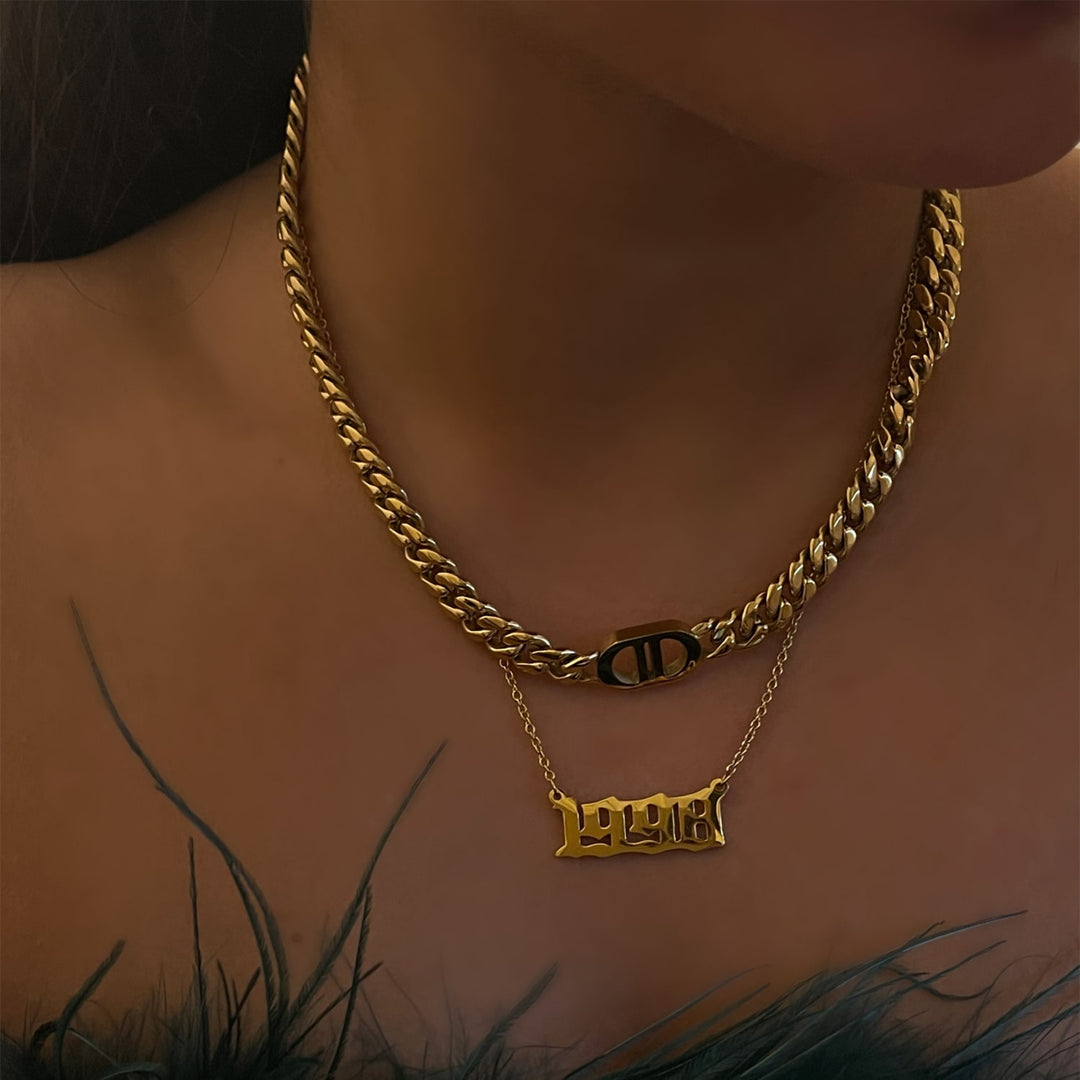 Gothic Geburtsjahr Kette in Gold aus Edelstahl