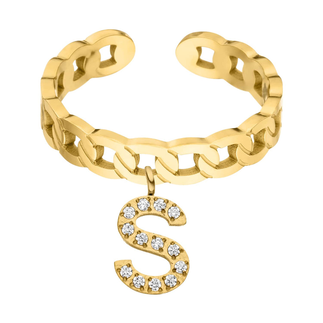 Ring mit Buchstaben Anhänger 18K vergoldet Edelstahl