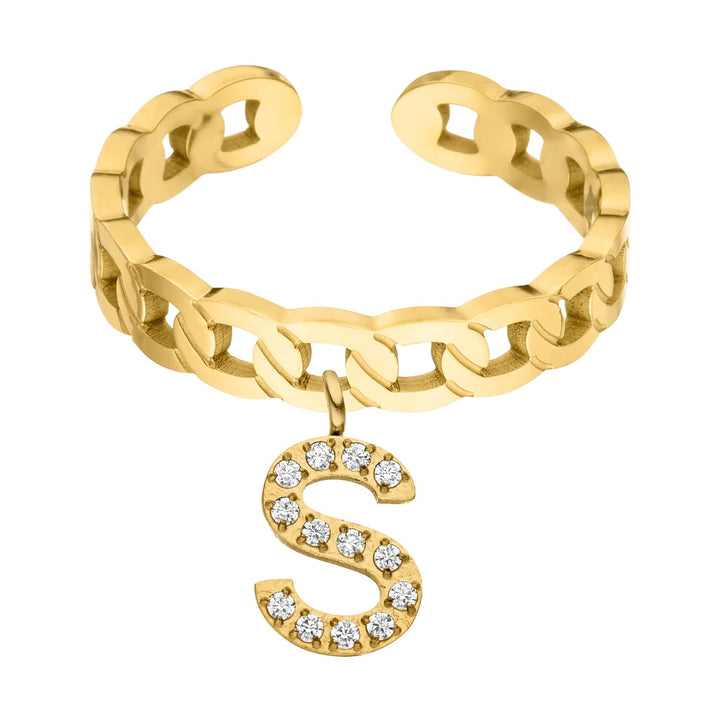 Ring mit Buchstaben Anhänger 18K vergoldet Edelstahl