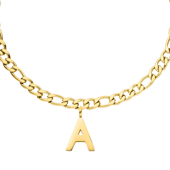 Figaro Fußkette mit Buchstabe gold 18K vergoldet wasserfest