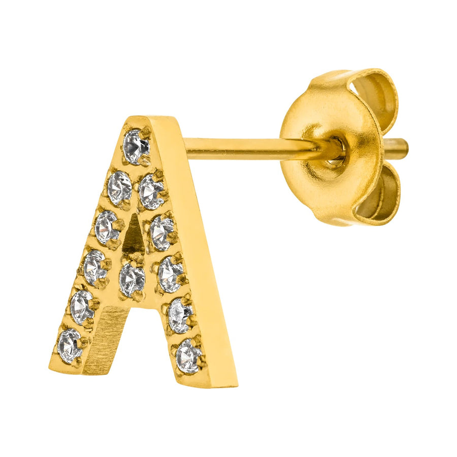 Buchstaben Ohrstecker gold mit Zirkonia wasserfest 18K vergoldet