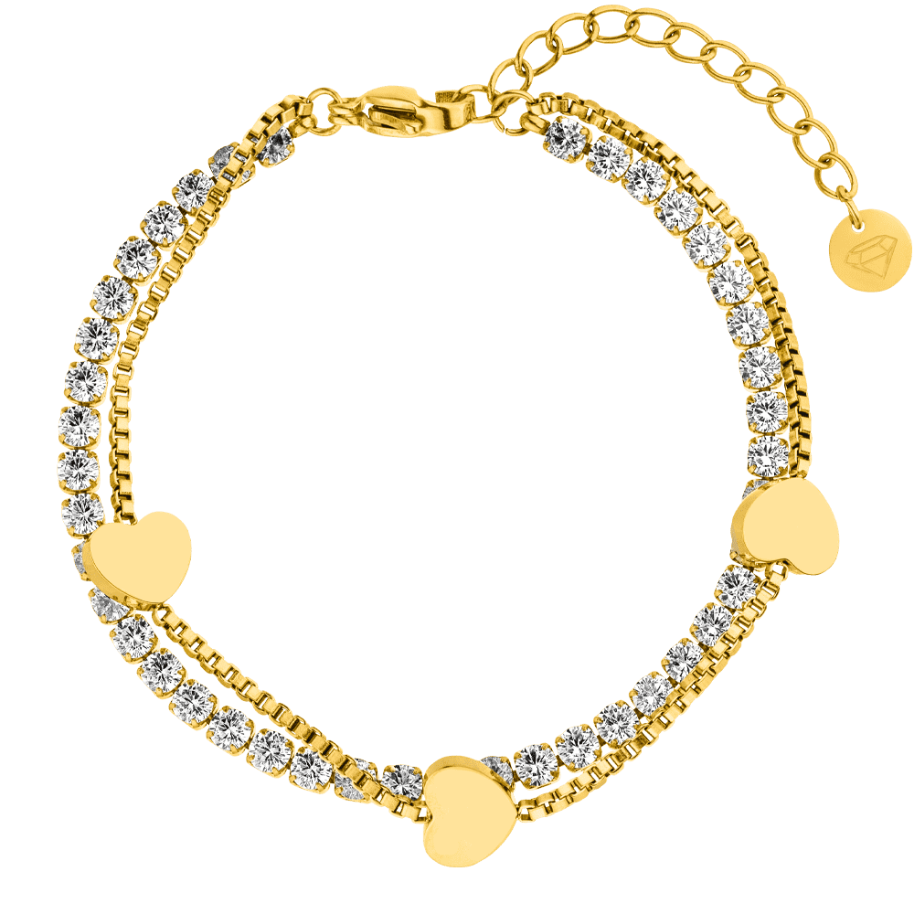 Tennis Armband mit Herzen gold 18K vergoldet wasserfest