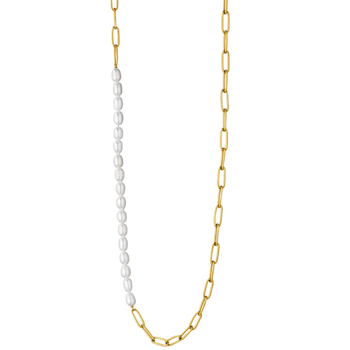 Kette mit Perlen halbseitig und Ankerkette gold