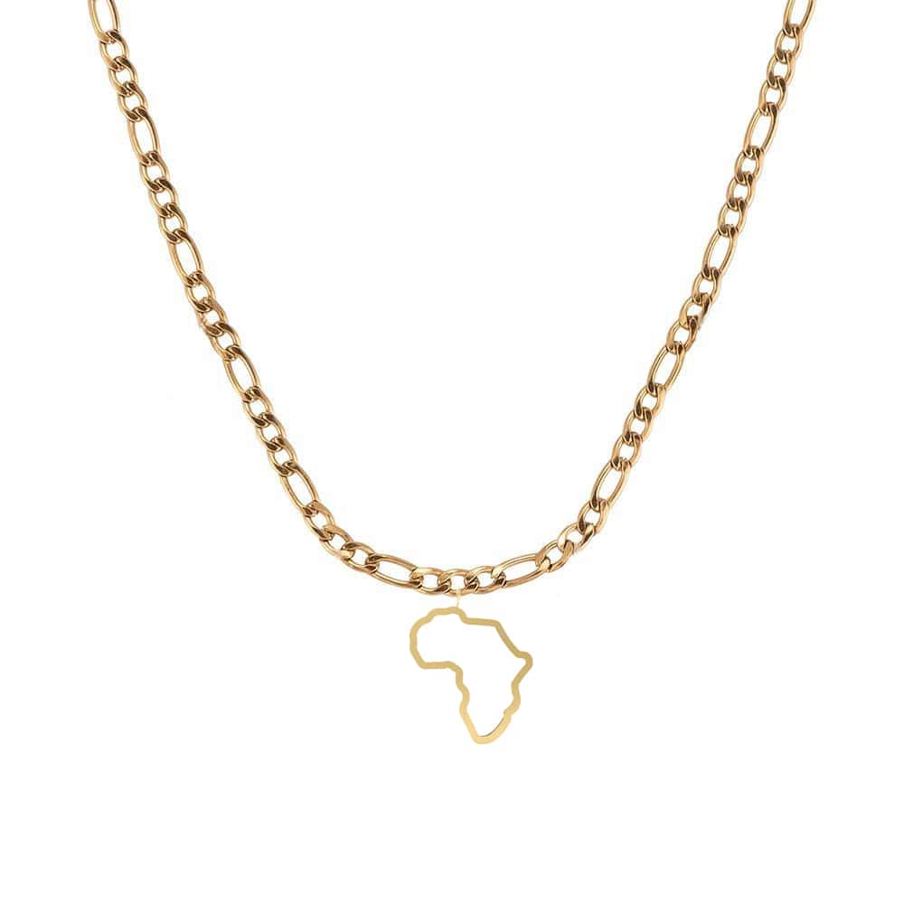 Afrika Kontinent Kette Edelstahl Gold Figaro wasserfest Afrikanische