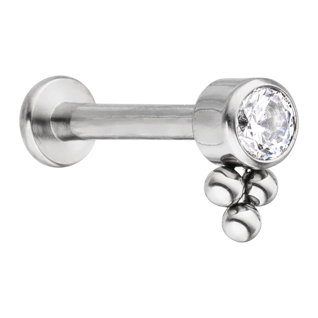 Titan Piercing Ohr Silber Zirkonia Drei Kügelchen wasserfest