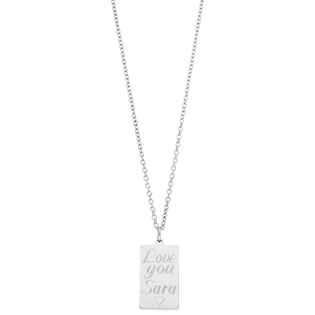 Gravur Kette mit viereckigem Anhänger Silber personalisiert