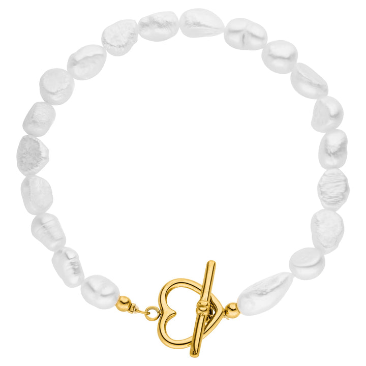 Perlen Armband mit Herz Süßwasserperlen 18K vergoldet