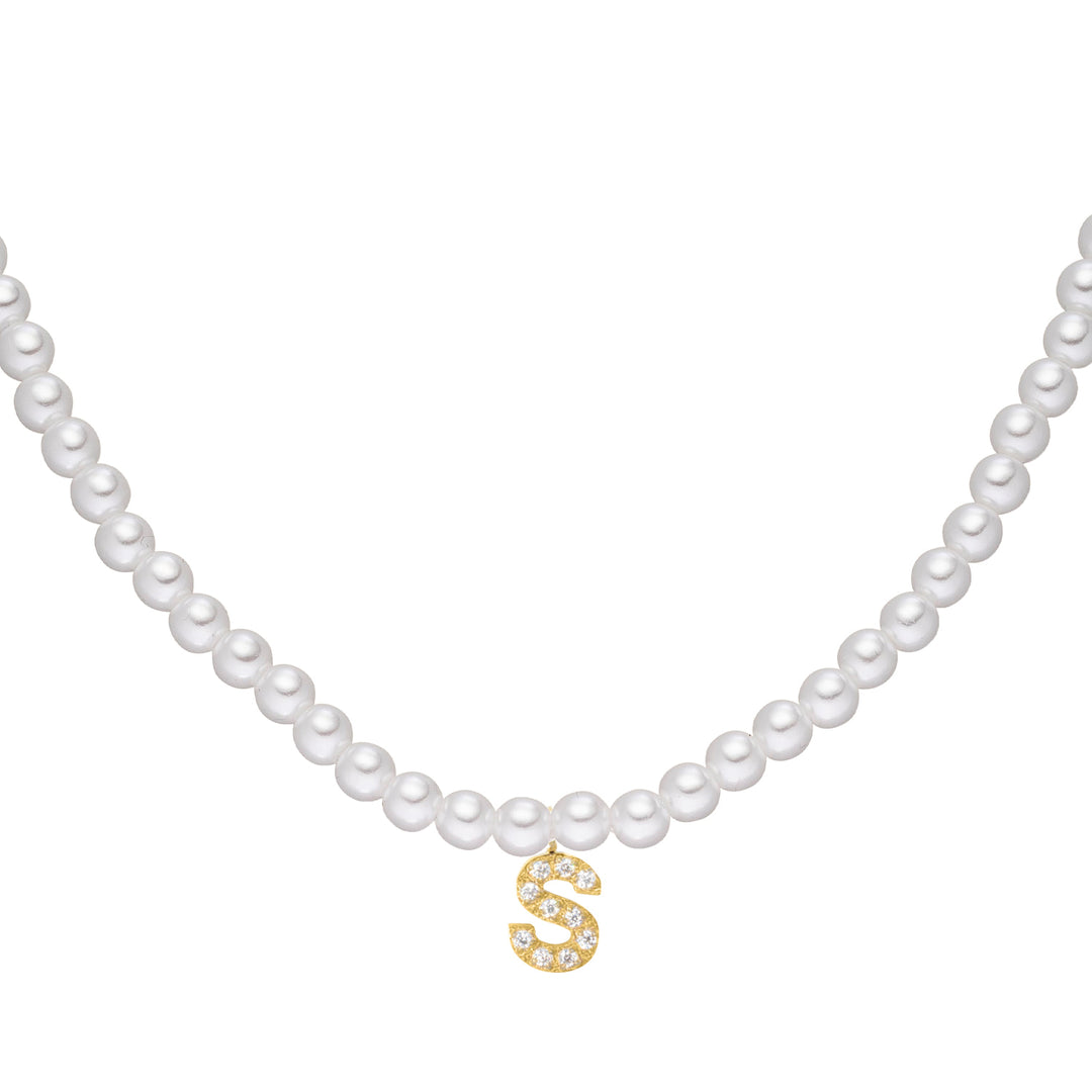 Perlen Halskette mit Initiale gold wasserfest