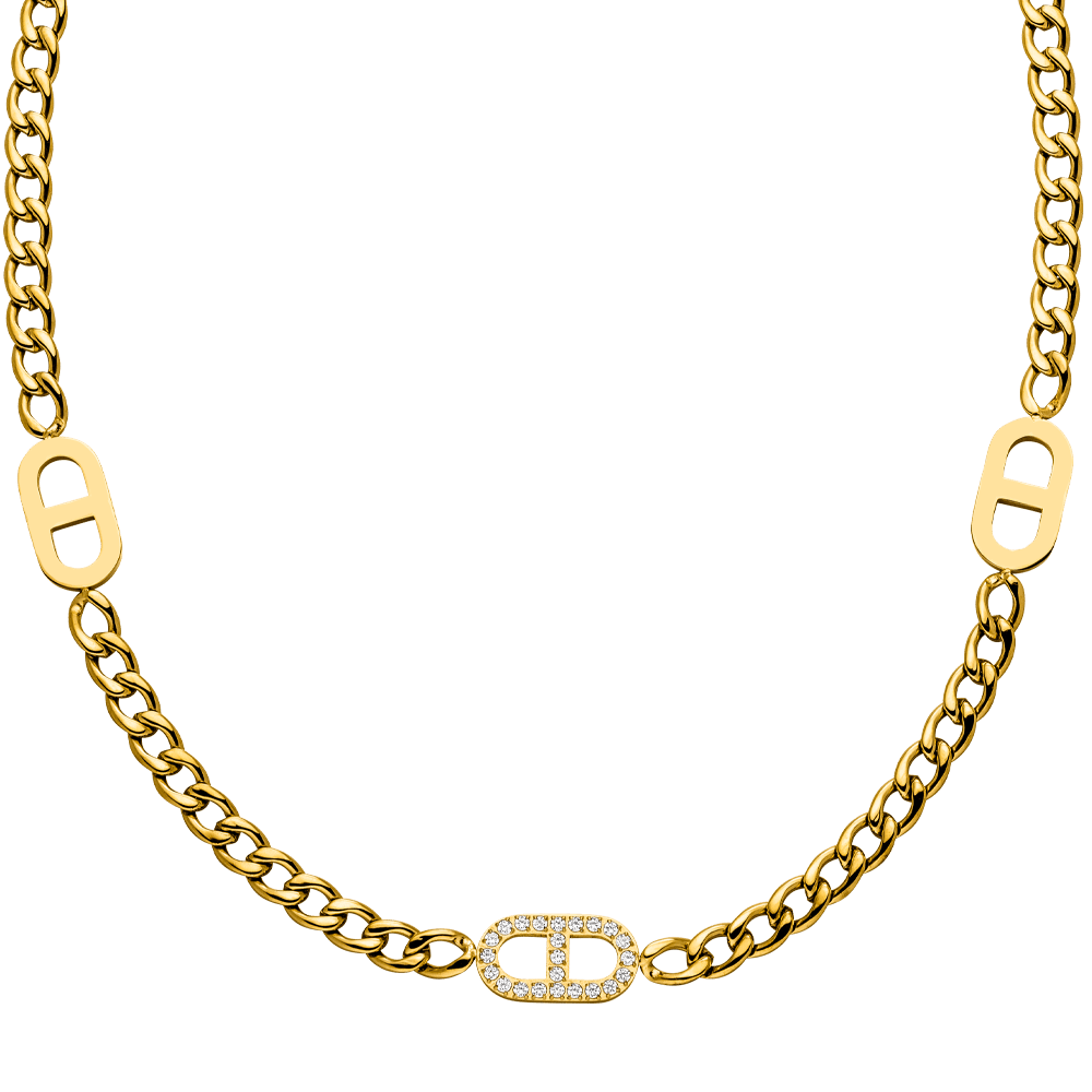 Gourmet Kette Gold Edelstahl wasserfest Zirkonia