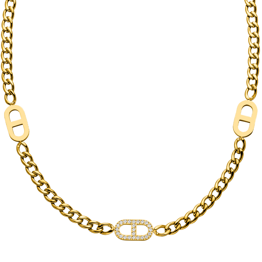 Gourmet Kette Gold Edelstahl wasserfest Zirkonia