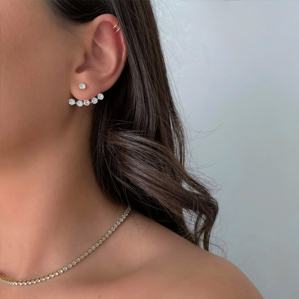 Zirkonia Front Back Ohrstecker 18K vergoldet Damen