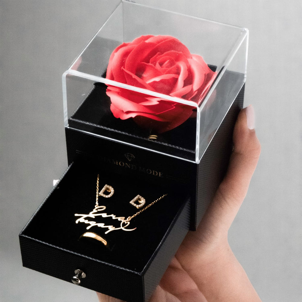 Rosenbox mit Schmuck Geschenk Schatulle mit Rose